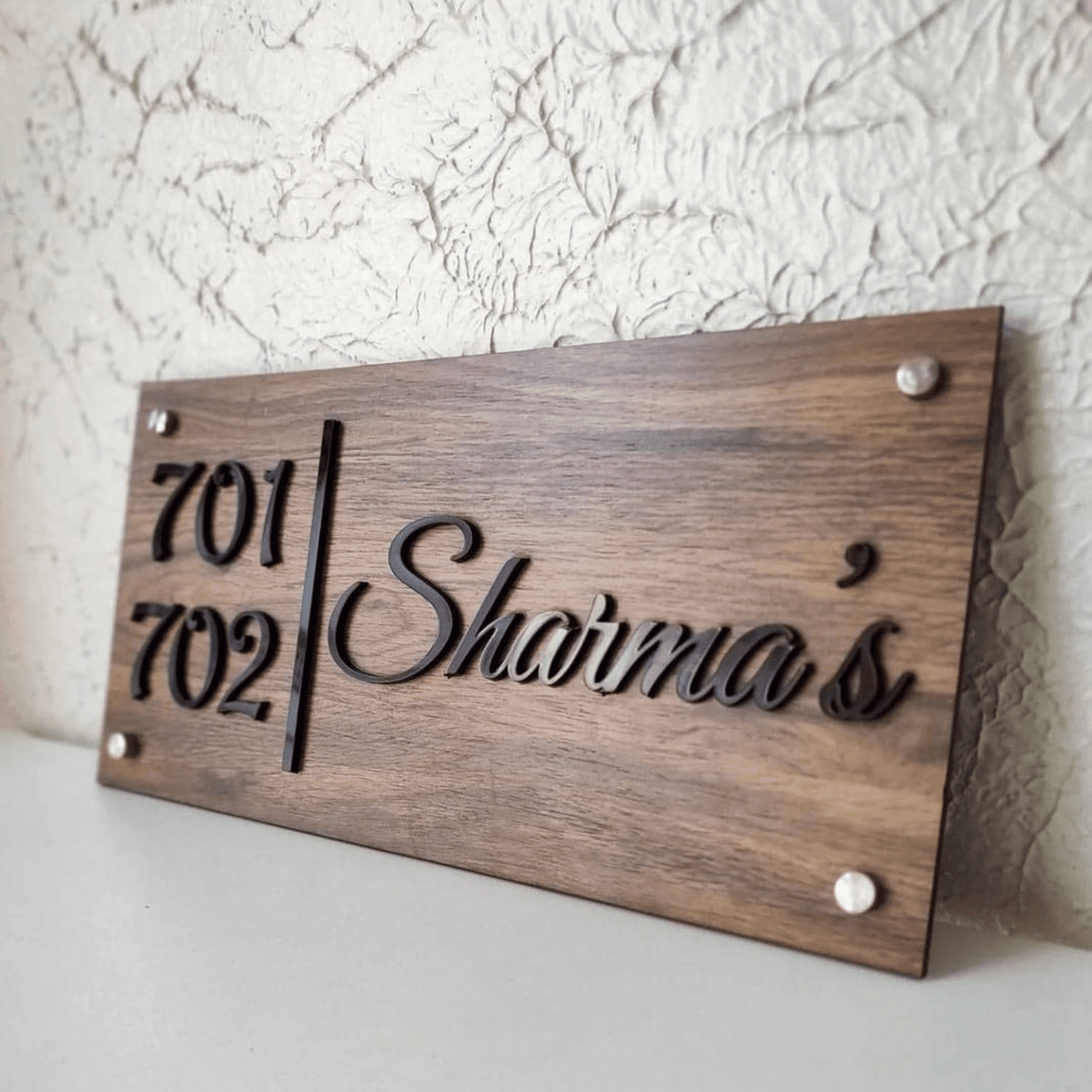 Door Name Plate - Acrylic Letters on Wooden Base for Home