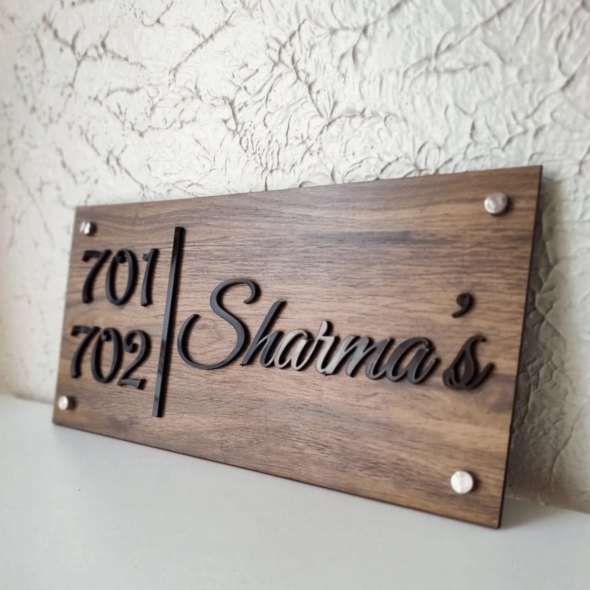 Door Name Plate - Acrylic Letters on Wooden Base for Home