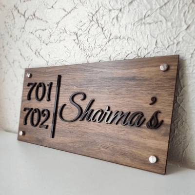 Door Name Plate - Acrylic Letters on Wooden Base for Home