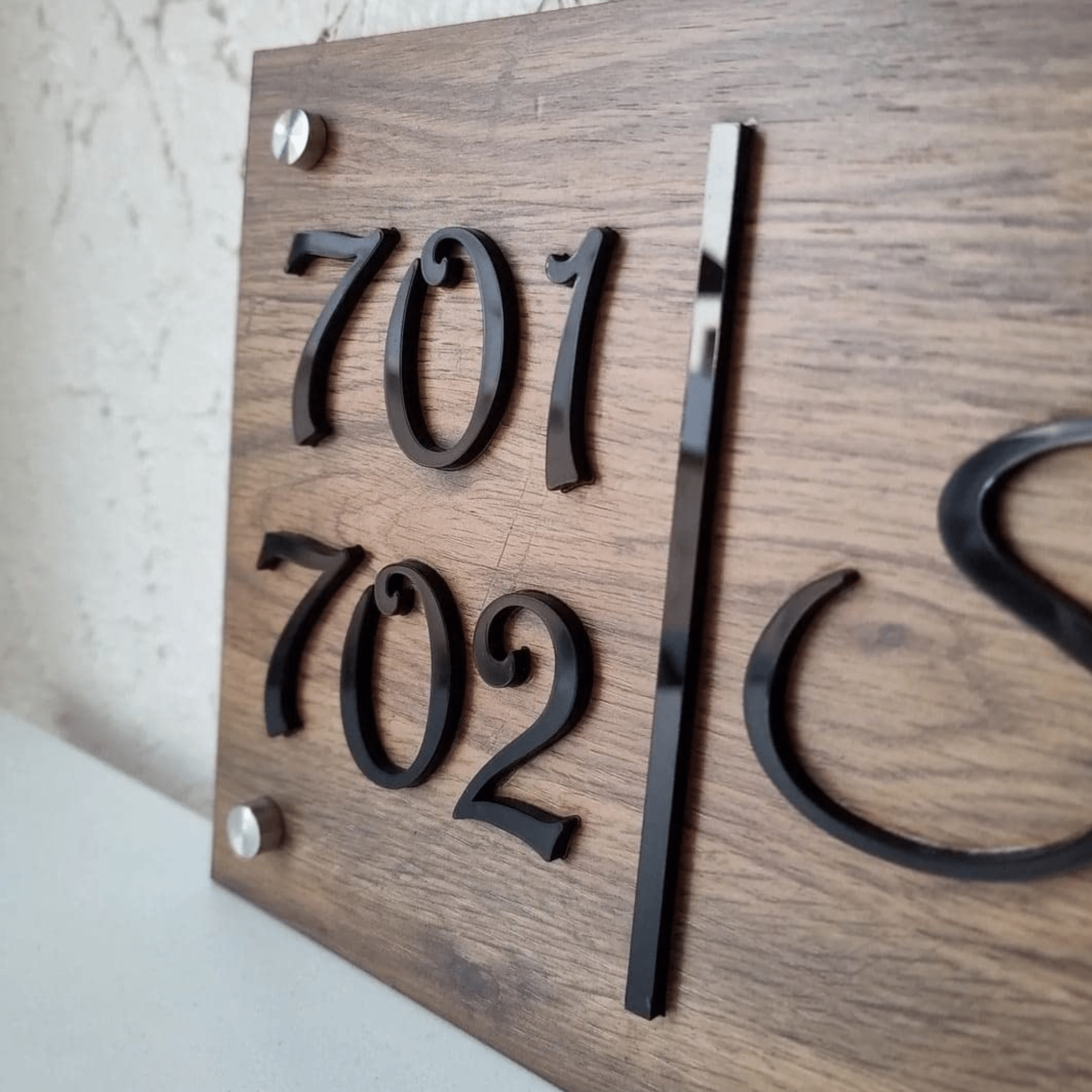 Door Name Plate - Acrylic Letters on Wooden Base for Home