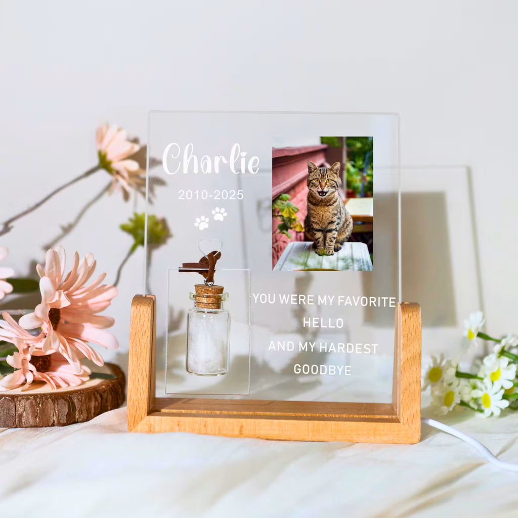 Personalized Pet Loss Night Light with Photo & Fur Storage