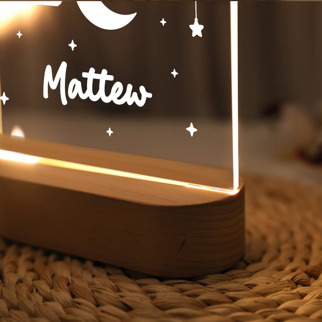 Kids Night Lights - Personalized Moon Star Clouds Nursery Decor Lamp