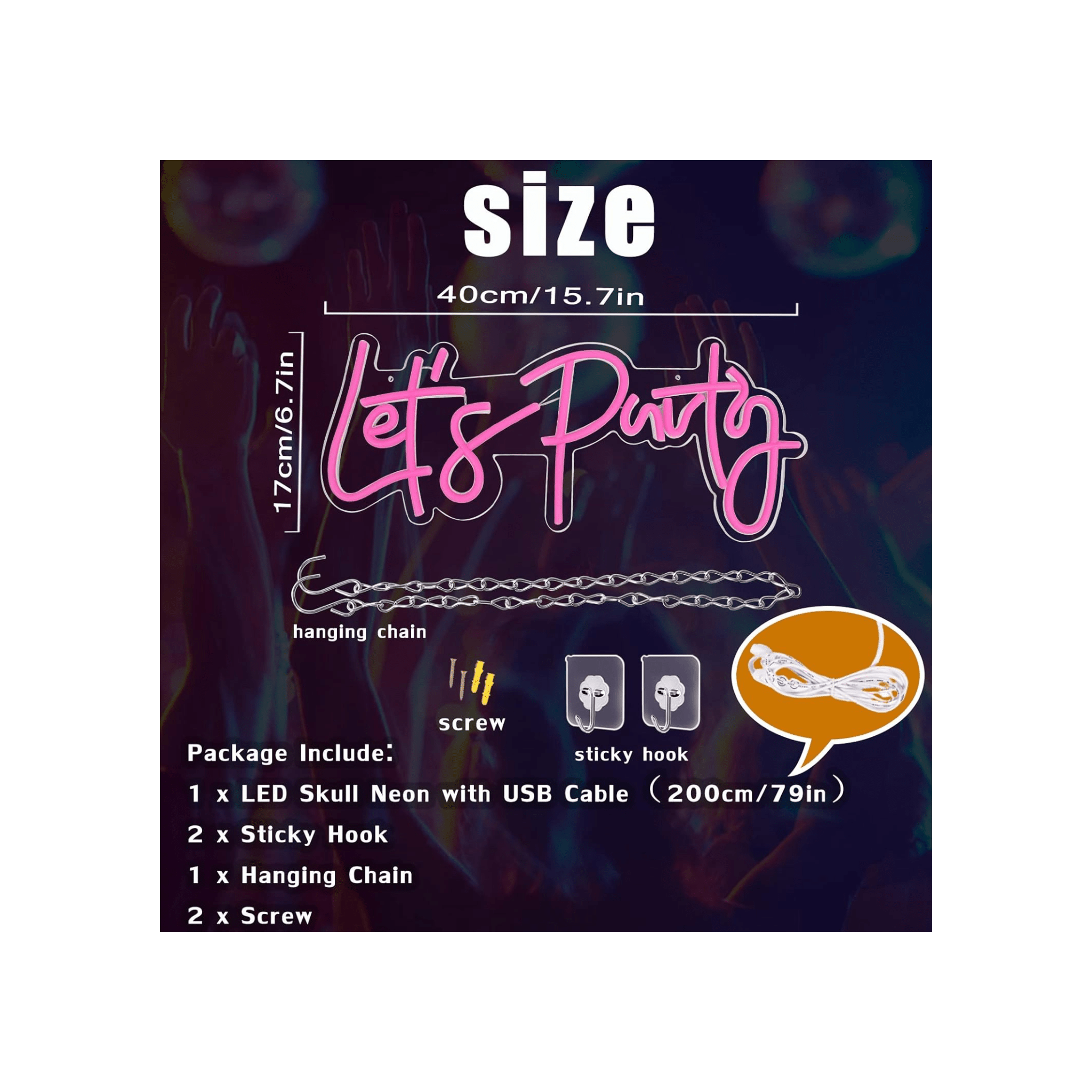 Lets Party Neon Sign - USB Decoration