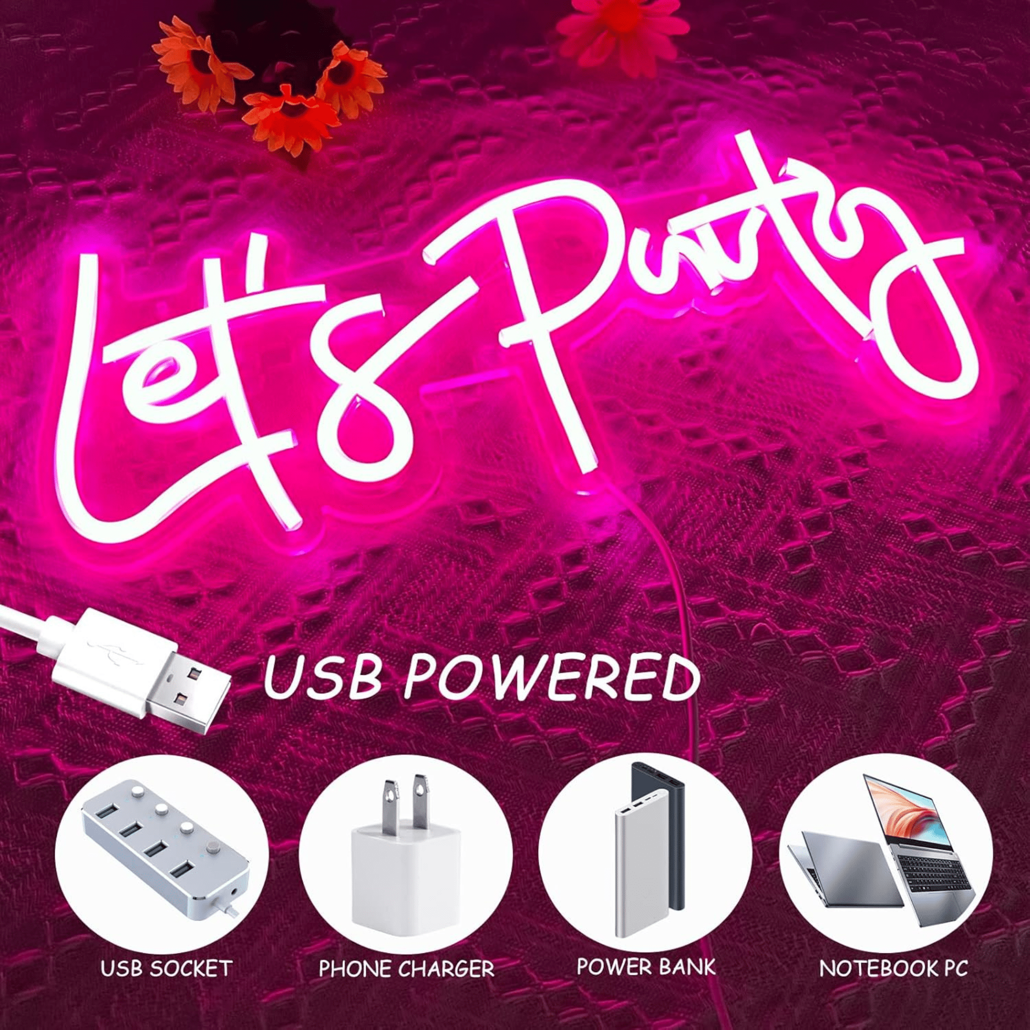 Lets Party Neon Sign - USB Decoration