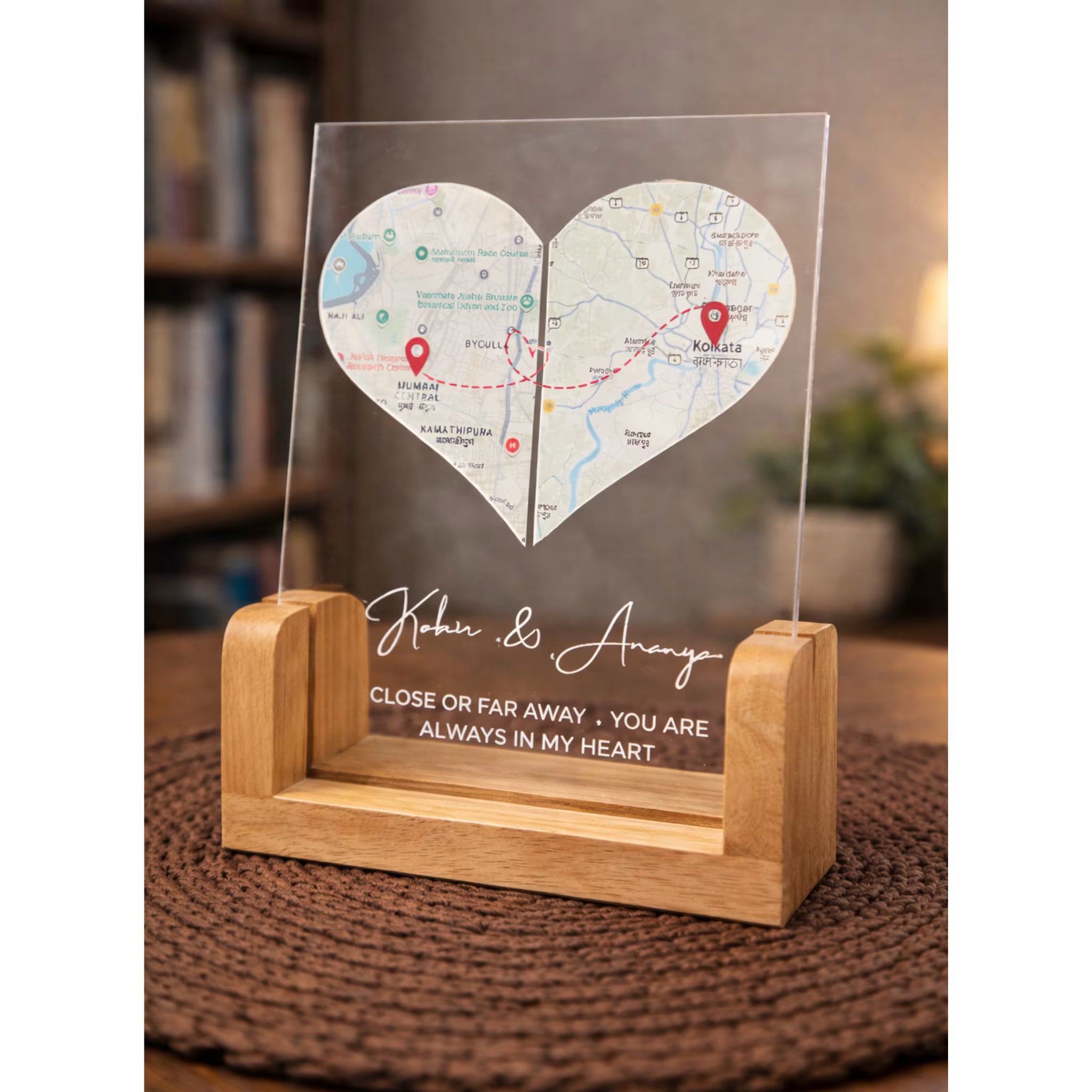 Personalized Heart Map Print Long Distance Night Light