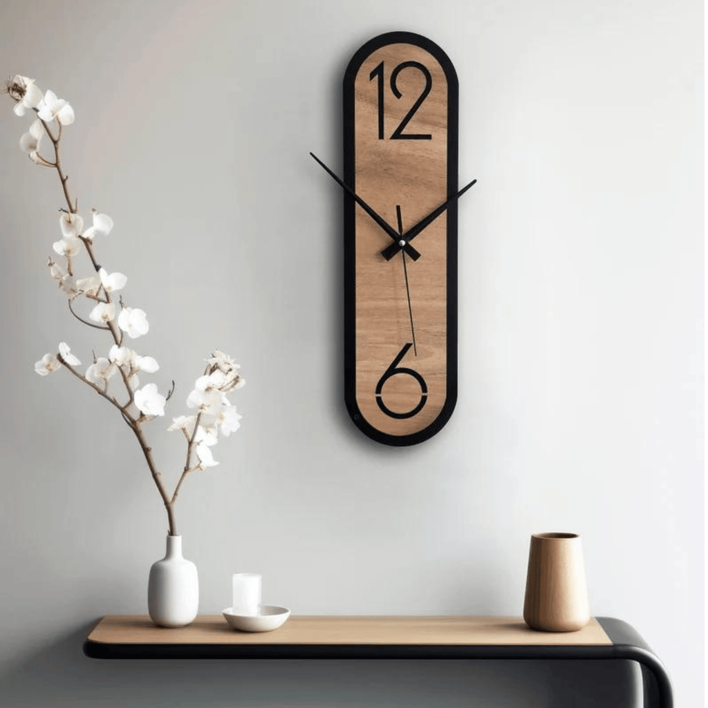 Minimalist Wall Clock - Long Oval Design For Home & Office Decor