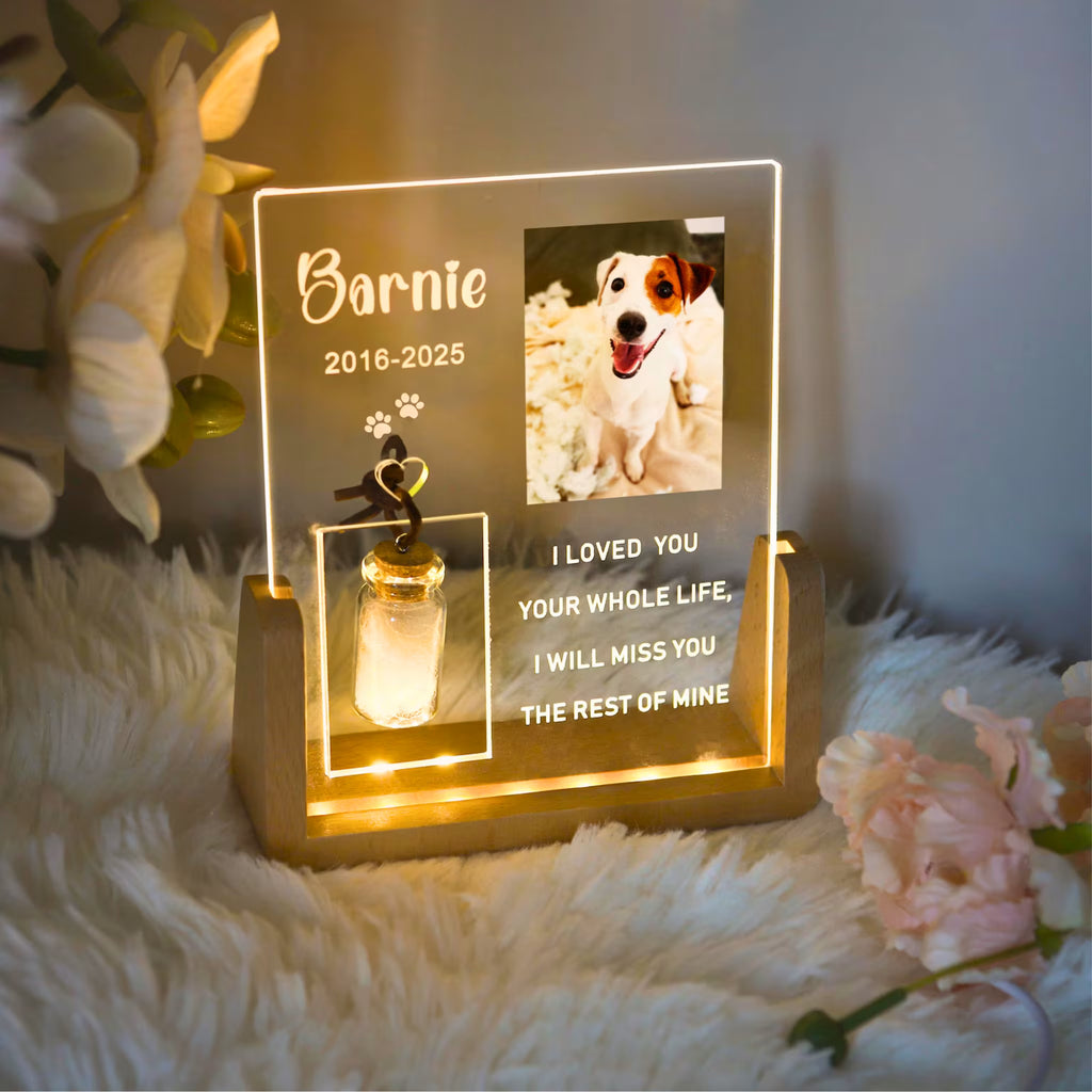 Personalized Pet Loss Night Light with Photo & Fur Storage