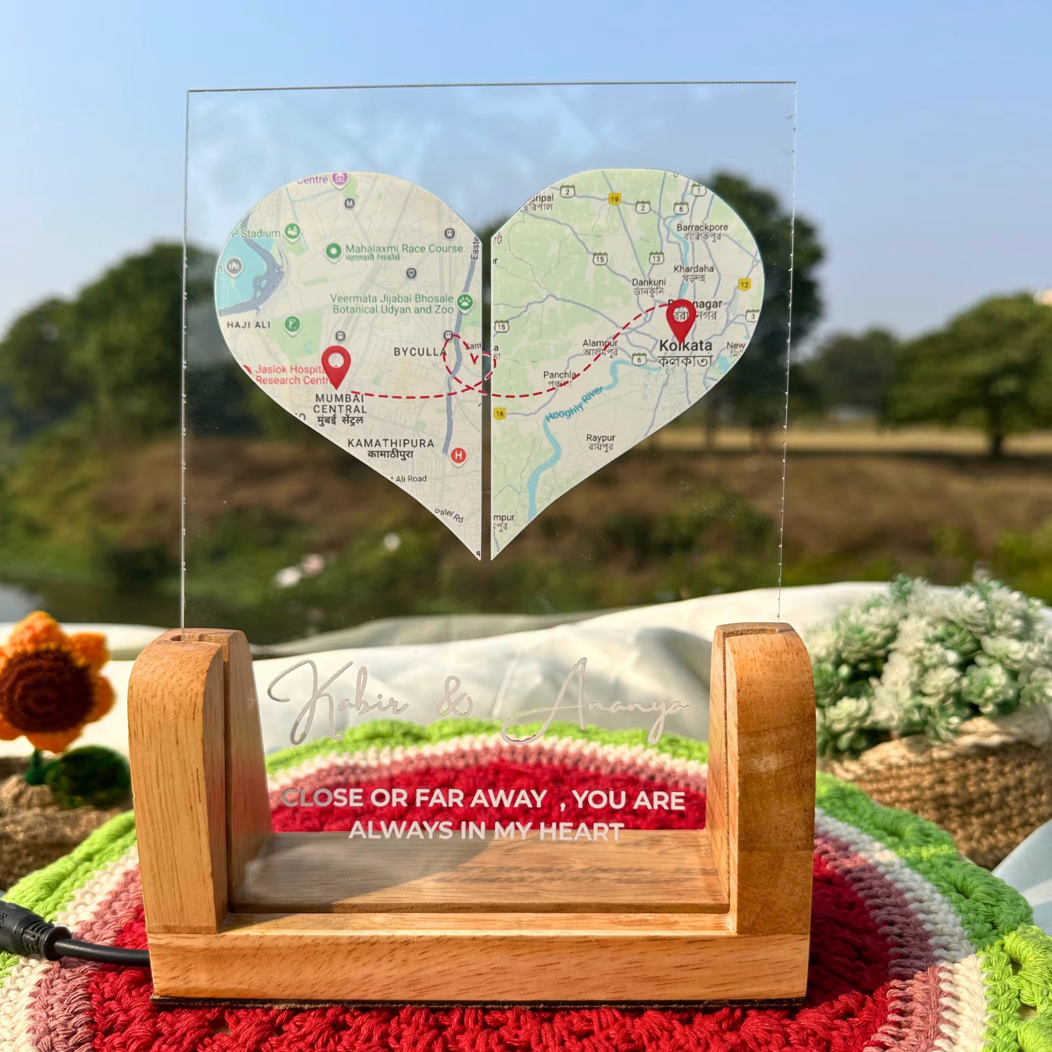 Personalized Heart Map Print Long Distance Night Light